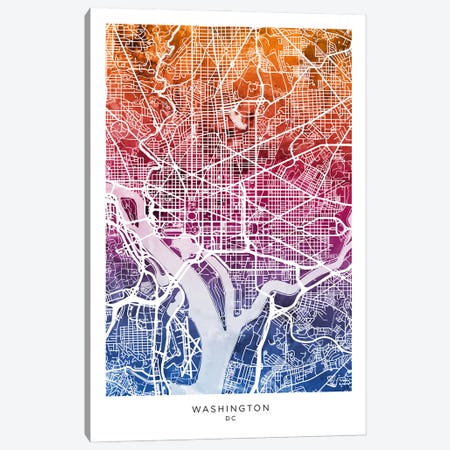 Washington Map Bluepink Canvas Print #MTO3544} by Michael Tompsett Art Print