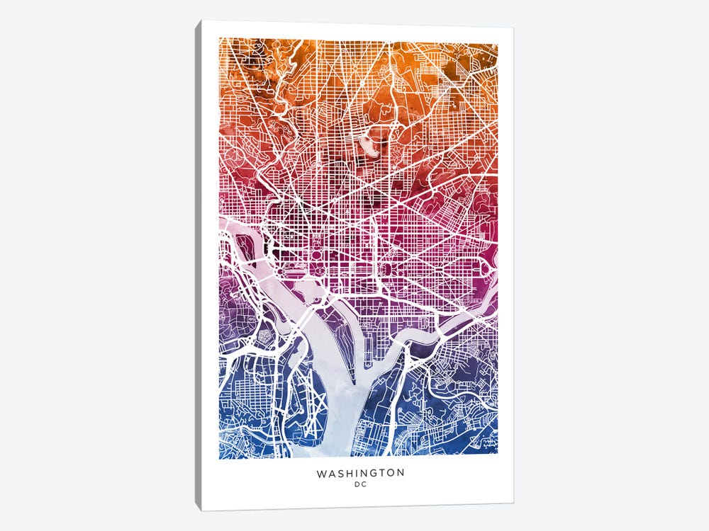 Washington Map Bluepink by Michael Tompsett 1-piece Art Print