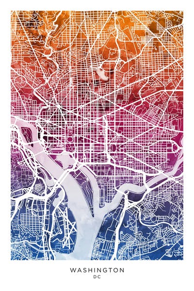 Washington, D.C. Maps: Washington Map Bluepink by Michael Tompsett