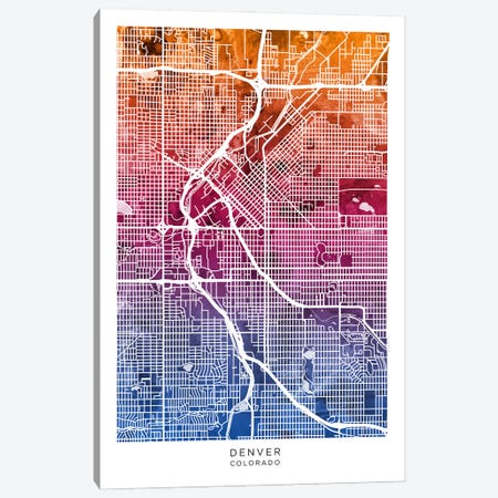 Denver Map Bluepink Canvas Print #MTO3545} by Michael Tompsett Art Print