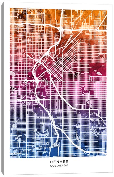 Denver Map Bluepink Canvas Art Print - Denver Art