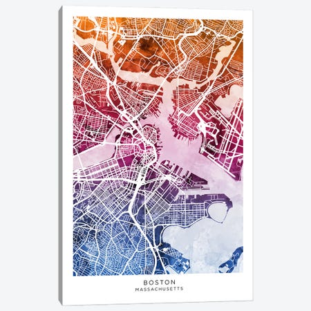 Boston Map Bluepink Canvas Print #MTO3546} by Michael Tompsett Canvas Print