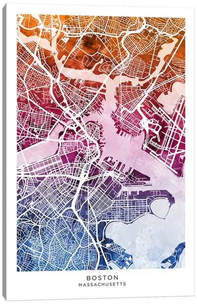 Boston Map Bluepink Canvas Art Print - Boston Art
