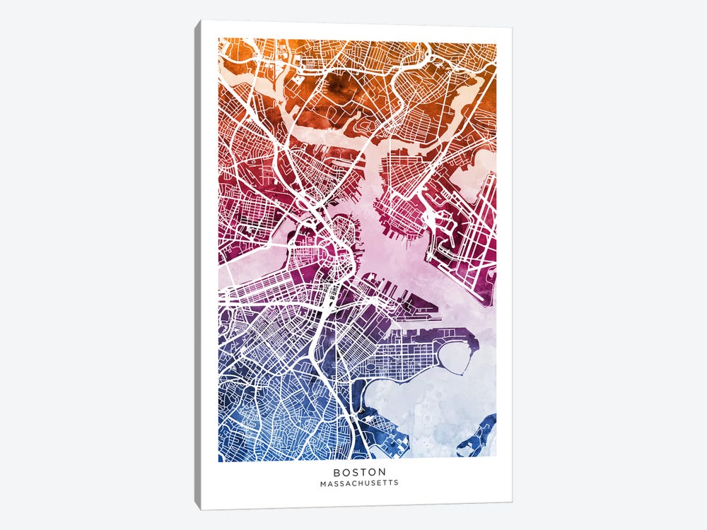 Boston Map Bluepink by Michael Tompsett 1-piece Art Print
