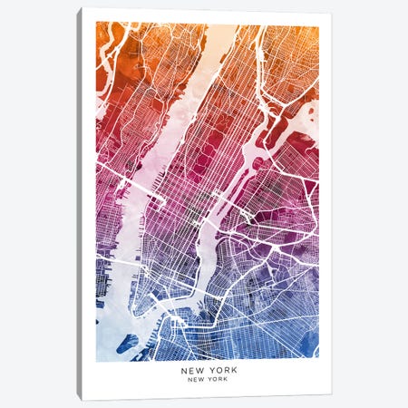 New York Map Bluepink Canvas Print #MTO3547} by Michael Tompsett Canvas Art Print