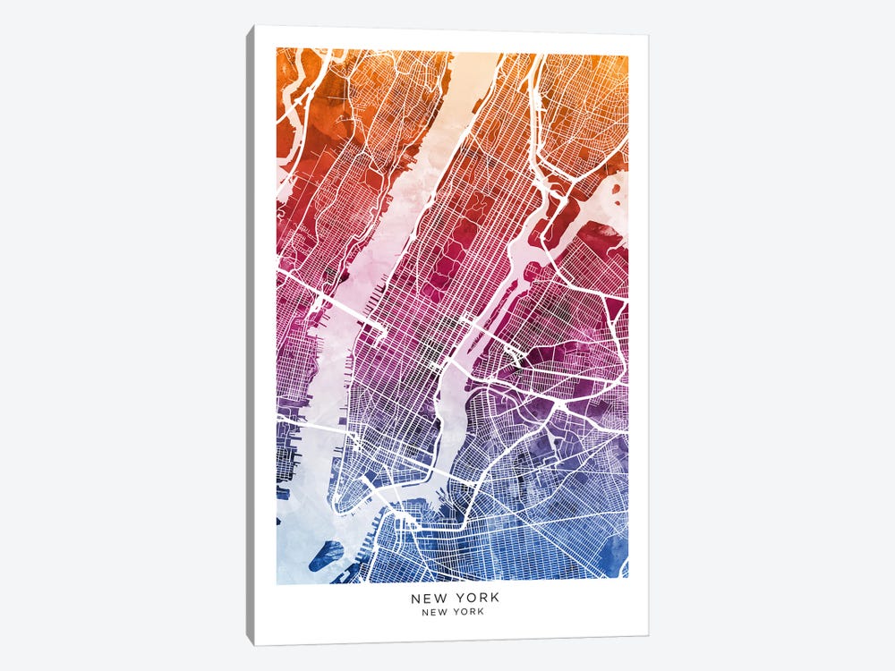 New York Map Bluepink by Michael Tompsett 1-piece Canvas Artwork