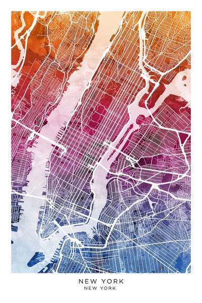 Canvas Print: New York Map Bluepink by Michael Tompsett