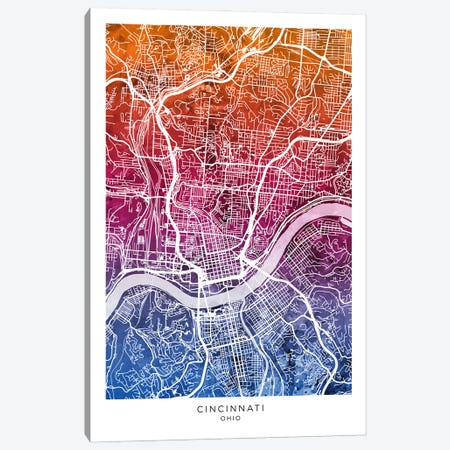 Cincinnati Map Bluepink Canvas Print #MTO3548} by Michael Tompsett Canvas Art
