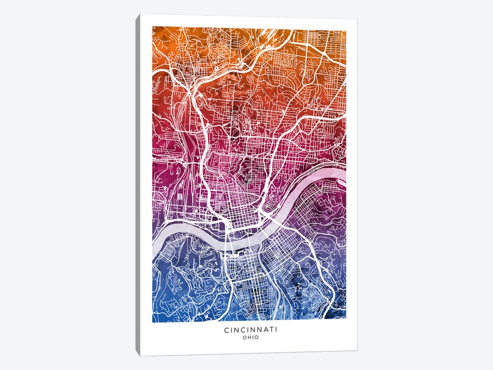 Cincinnati Map Bluepink by Michael Tompsett 1-piece Canvas Art Print