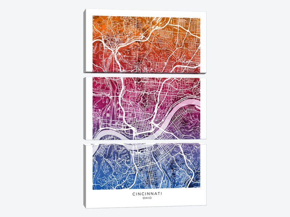 Cincinnati Map Bluepink by Michael Tompsett 3-piece Art Print