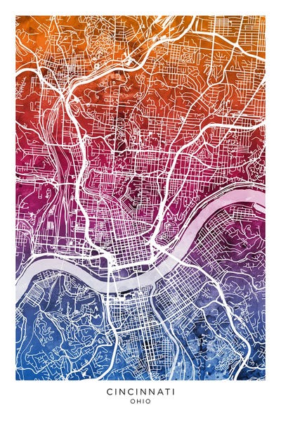 Ohio: Cincinnati Map Bluepink by Michael Tompsett