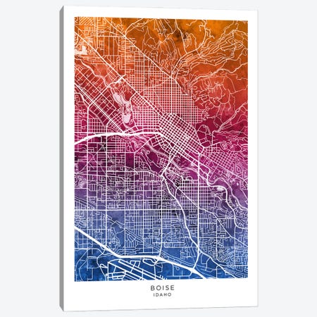 Boise Idaho Map Bluepink Canvas Print #MTO3549} by Michael Tompsett Canvas Artwork