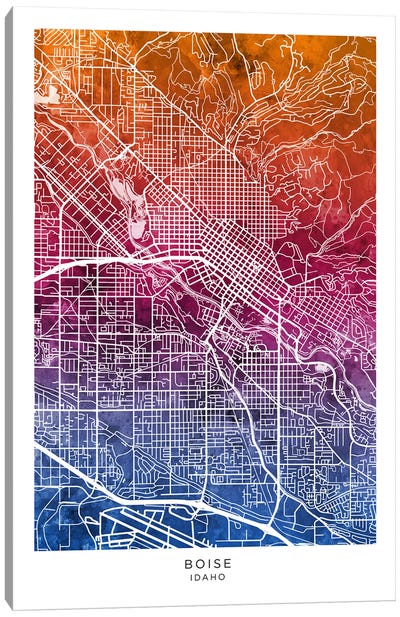 Boise Idaho Map Bluepink Canvas Art Print - Idaho Art