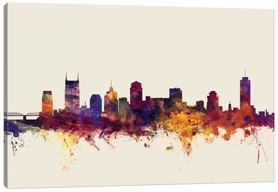 Nashville, Tennessee, USA On Beige Canvas Art Print - Nashville Skylines