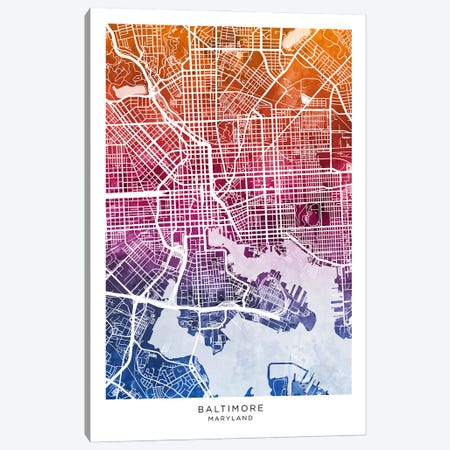Baltimore Map Bluepink Canvas Print #MTO3550} by Michael Tompsett Canvas Art Print
