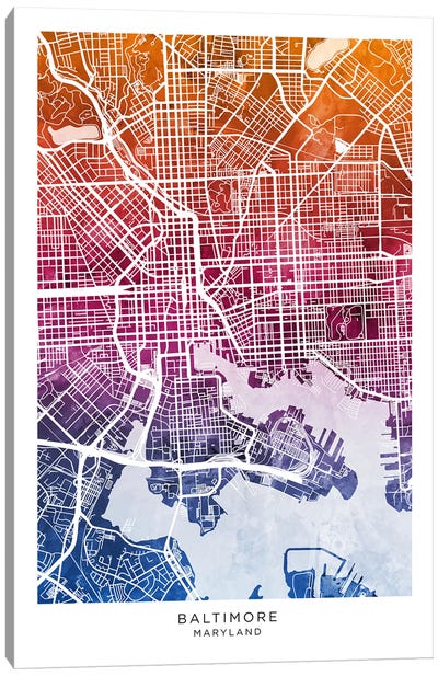 Baltimore Map Bluepink Canvas Art Print - Baltimore Art