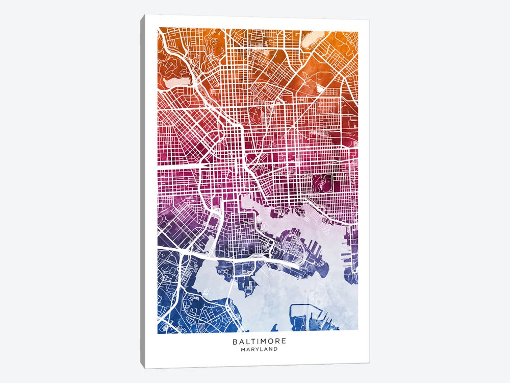 Baltimore Map Bluepink by Michael Tompsett 1-piece Canvas Artwork
