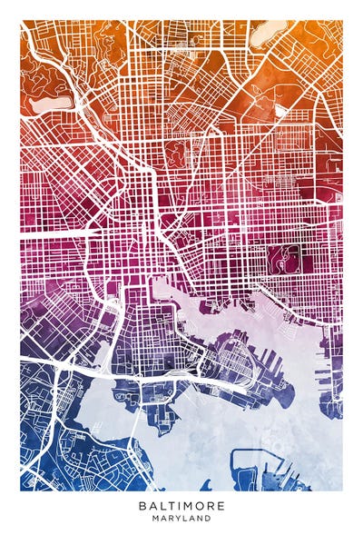 Maryland: Baltimore Map Bluepink by Michael Tompsett