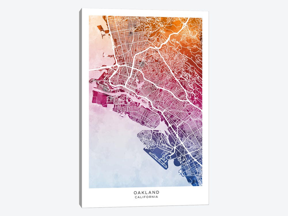 Oakland Map Bluepink by Michael Tompsett 1-piece Canvas Print