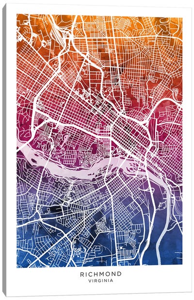 Richmond Map Bluepink Canvas Art Print