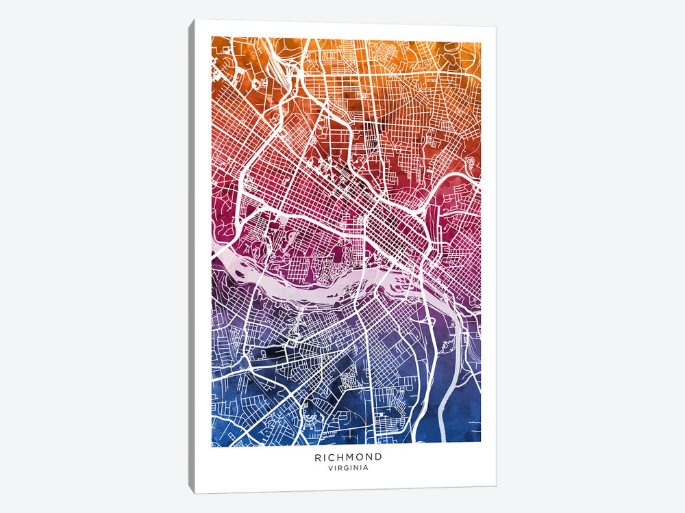 Richmond Map Bluepink by Michael Tompsett 1-piece Canvas Wall Art