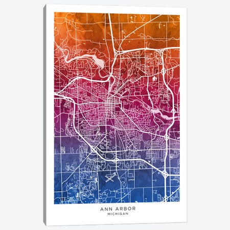 Ann Arbor Map Bluepink Canvas Print #MTO3553} by Michael Tompsett Canvas Print