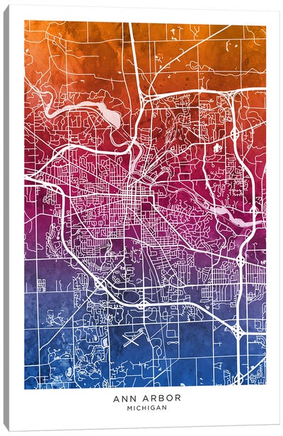 Ann Arbor Map Bluepink Canvas Art Print