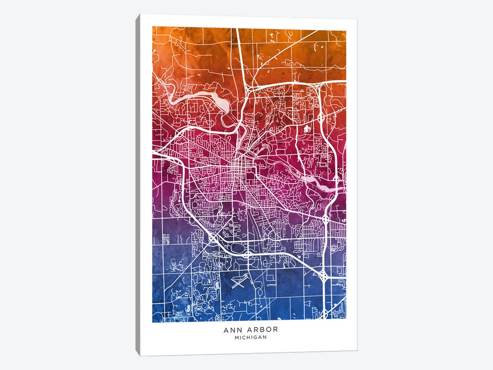 Ann Arbor Map Bluepink by Michael Tompsett 1-piece Art Print