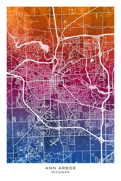 Michigan: Ann Arbor Map Bluepink by Michael Tompsett