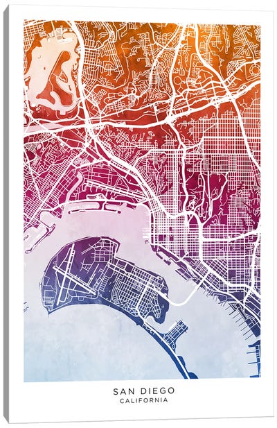 San Diego Map Bluepink Canvas Art Print - San Diego Maps