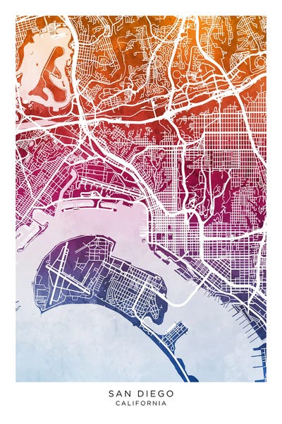 San Diego Maps: San Diego Map Bluepink by Michael Tompsett