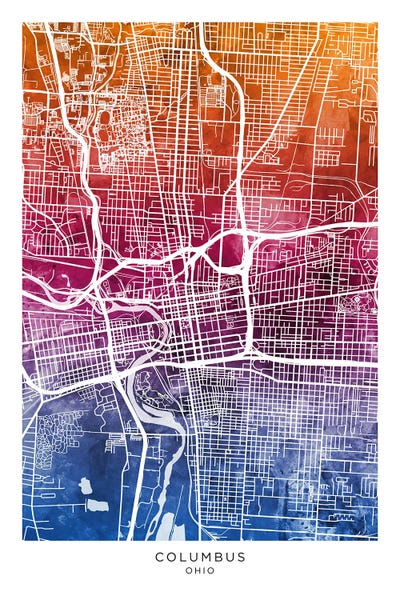 Columbus: Columbus Map Bluepink by Michael Tompsett