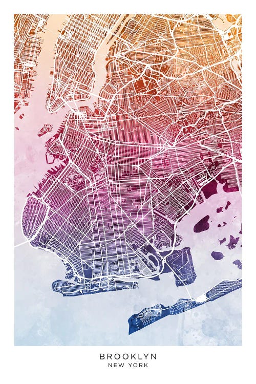 Brooklyn Map Bluepink by Michael Tompsett wall art
