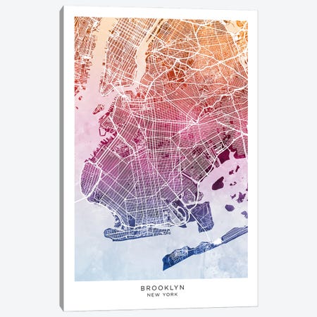 Brooklyn Map Bluepink Canvas Print #MTO3557} by Michael Tompsett Canvas Art