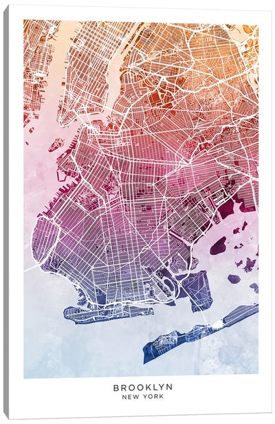 Brooklyn Map Bluepink Canvas Art Print - New York City Map