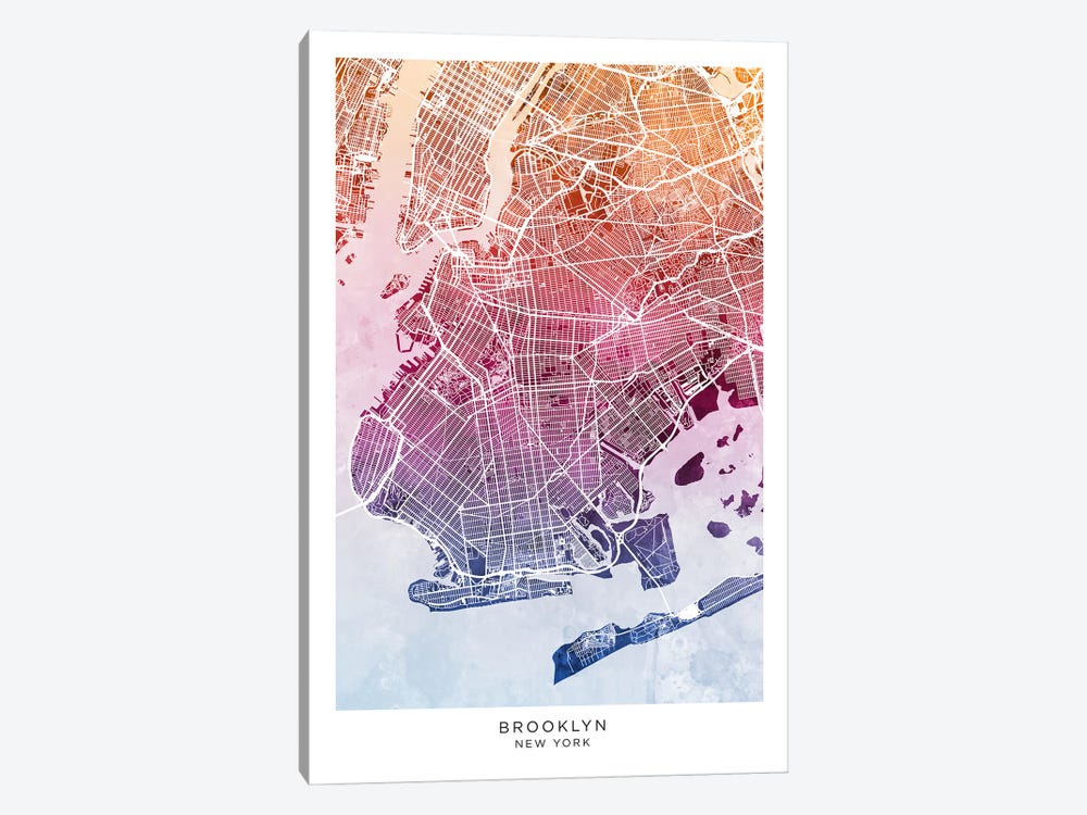 Brooklyn Map Bluepink by Michael Tompsett 1-piece Art Print