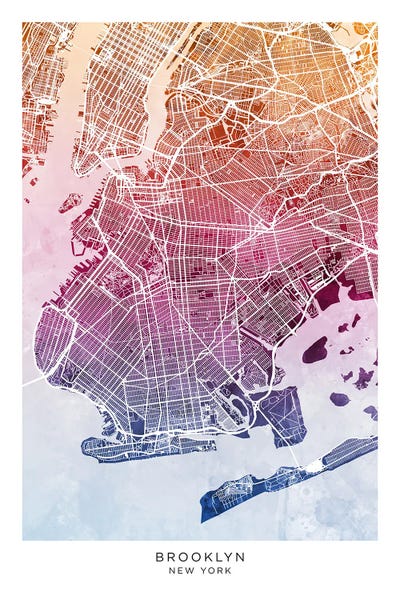 Canvas Print: Brooklyn Map Bluepink by Michael Tompsett