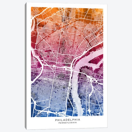 Philadelphia Map Bluepink Canvas Print #MTO3559} by Michael Tompsett Canvas Art Print