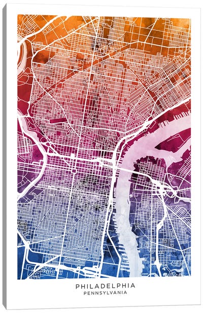 Philadelphia Map Bluepink Canvas Art Print - Philadelphia Maps