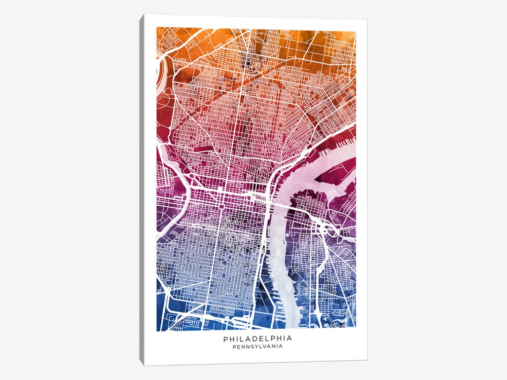 Philadelphia Map Bluepink by Michael Tompsett 1-piece Art Print