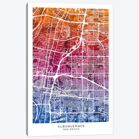 Albuquerque Map Bluepink Canvas Print #MTO3560} by Michael Tompsett Canvas Artwork