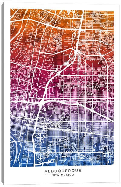 Albuquerque Map Bluepink Canvas Art Print - Albuquerque Art