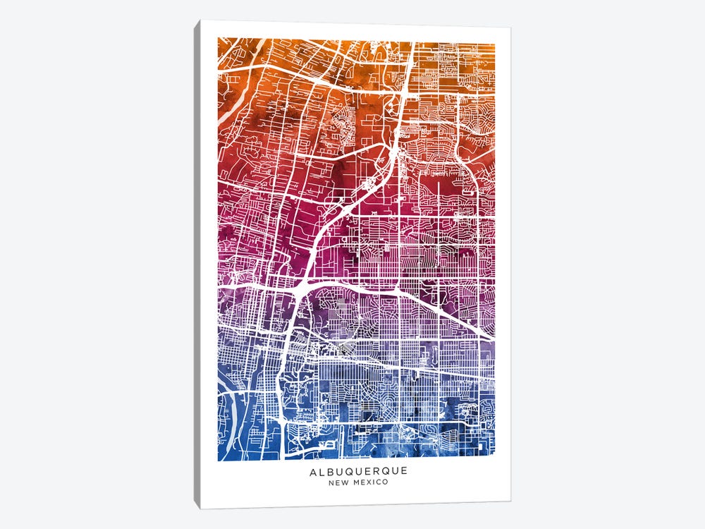 Albuquerque Map Bluepink by Michael Tompsett 1-piece Canvas Art Print
