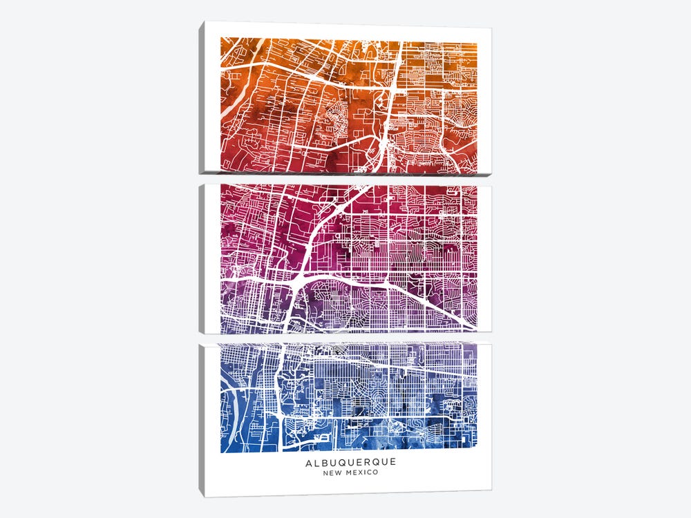 Albuquerque Map Bluepink by Michael Tompsett 3-piece Canvas Print