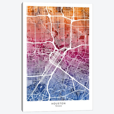Houston Map Bluepink Canvas Print #MTO3561} by Michael Tompsett Canvas Wall Art