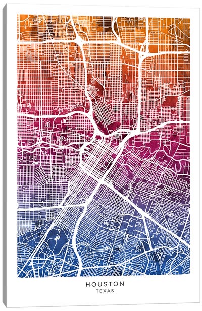 Houston Map Bluepink Canvas Art Print - Houston Maps