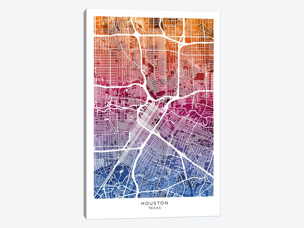 Houston Map Bluepink by Michael Tompsett 1-piece Canvas Artwork