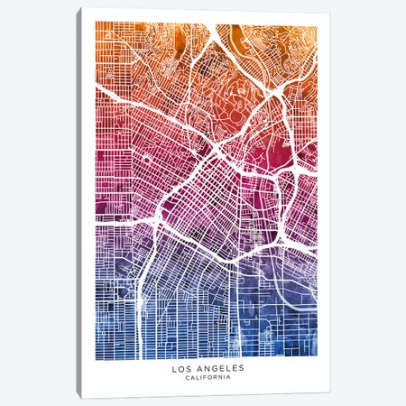 Los Angeles Map Bluepink Canvas Print #MTO3562} by Michael Tompsett Canvas Art