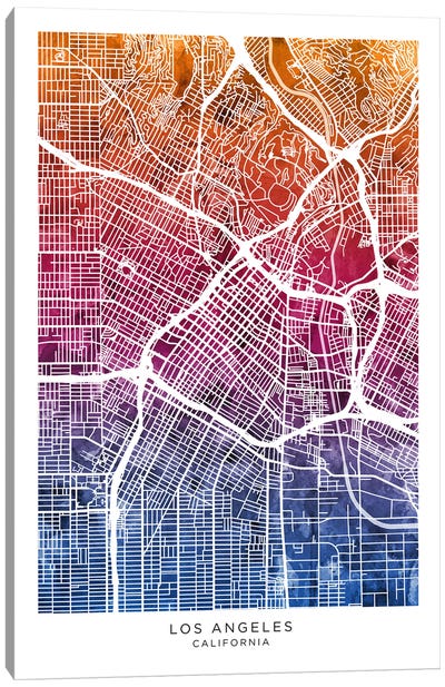 Los Angeles Map Bluepink Canvas Art Print - Los Angeles Maps