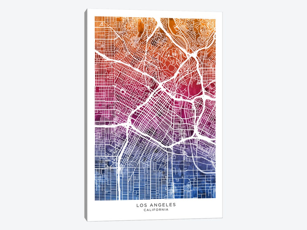 Los Angeles Map Bluepink by Michael Tompsett 1-piece Canvas Print
